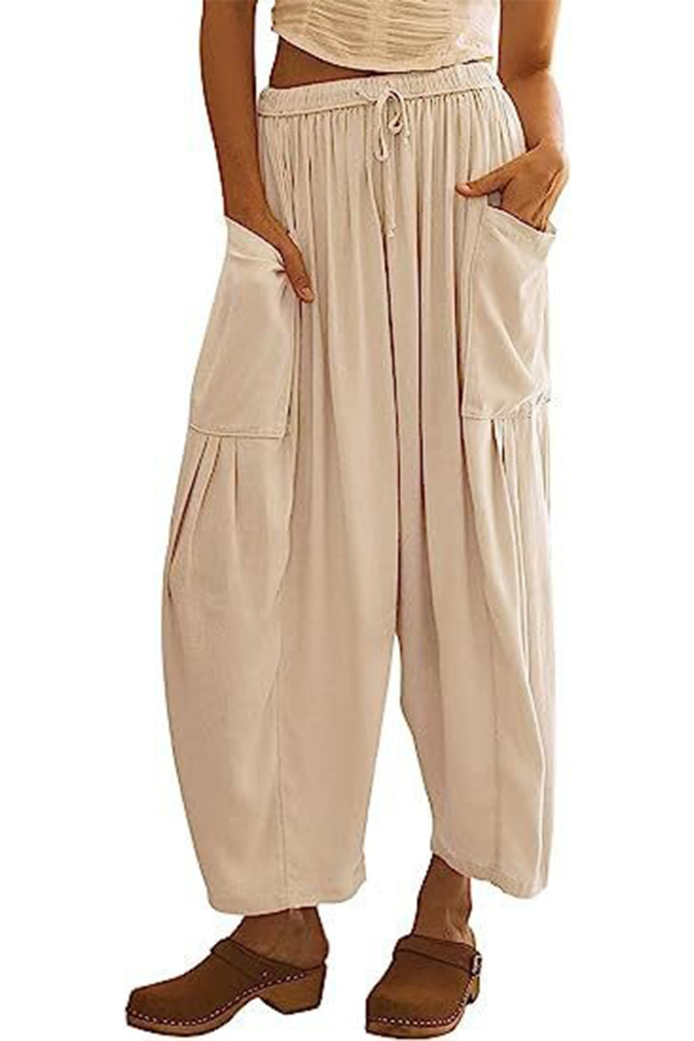 Full Size Pocketed Drawstring Wide Leg Pants Tan 9ffd7a76-b337-4a58-9435-bd8fbee76a8c-Max Trendsi