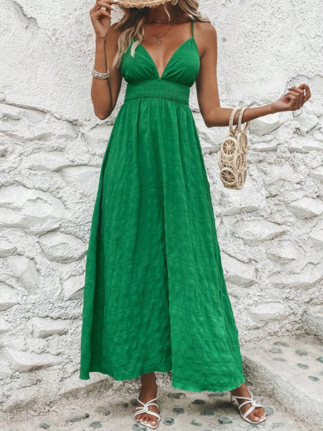 Crisscross Back Smocked Maxi Cami Dress Summer_Series_Crisscross_Back_Smocked_Maxi_Cami_Dress_Trendy_Fashion Trendsi