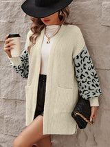 Pocketed Leopard Open Front Cardigan Beige a0098b0a-21e7-4f24-8da9-9d9dd81195df-Max Glownestbest
