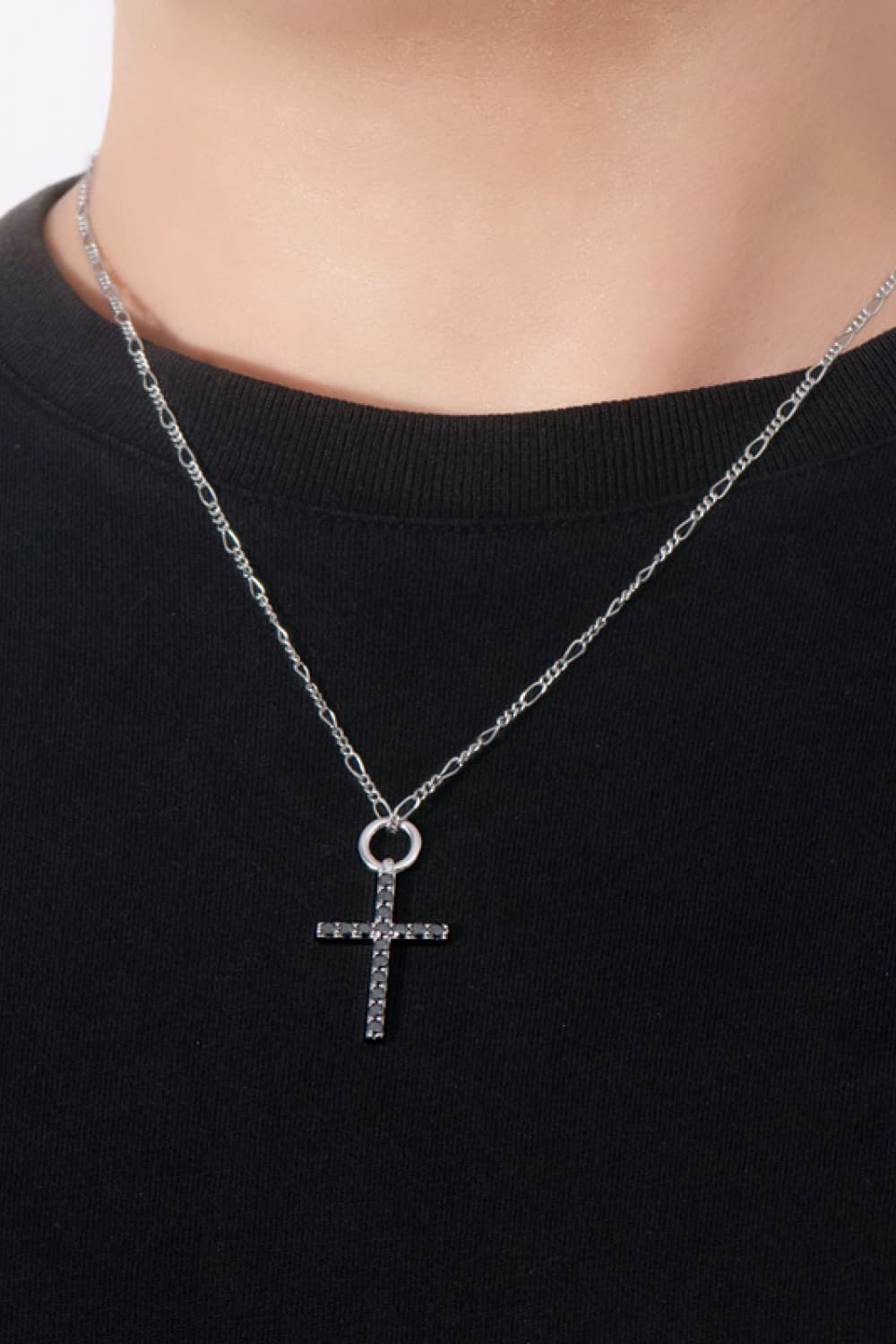 Moissanite Cross Pendant Platinum-Plated Necklace a03a8d53d319411a8b5d98512dd352b9-Max Trendsi