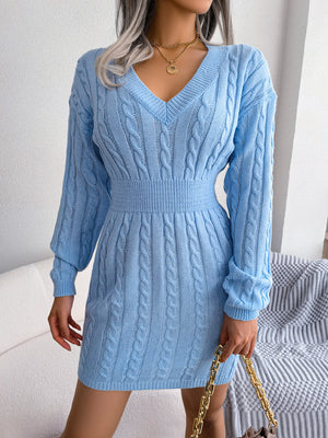 Cable-Knit V-Neck Mini Sweater Dress a06391a7e803421891aeb332ec49e88c-Max Glownestbest