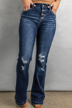 Button Fly Distressed Bootcut Jeans a06b08677681442086fb6520298166a9-Max Trendsi