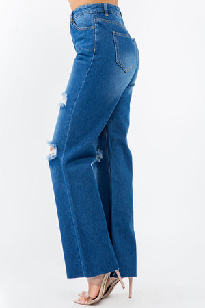 American Bazi High Waist Distressed Wide Leg Jeans a0768d06-6e36-492e-8040-e786e1ba5749-Max Trendsi