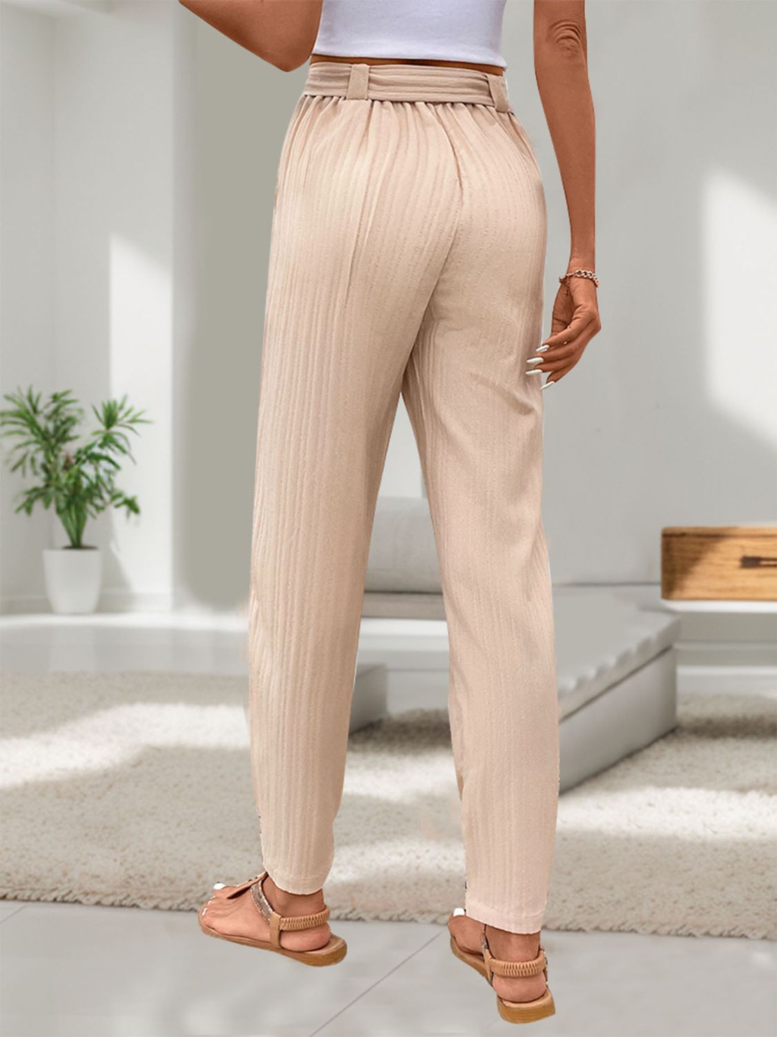 Perfee Tied High Waist Pants a12610f1-6cb4-4590-ae5c-c57371dd8de6-Max Trendsi