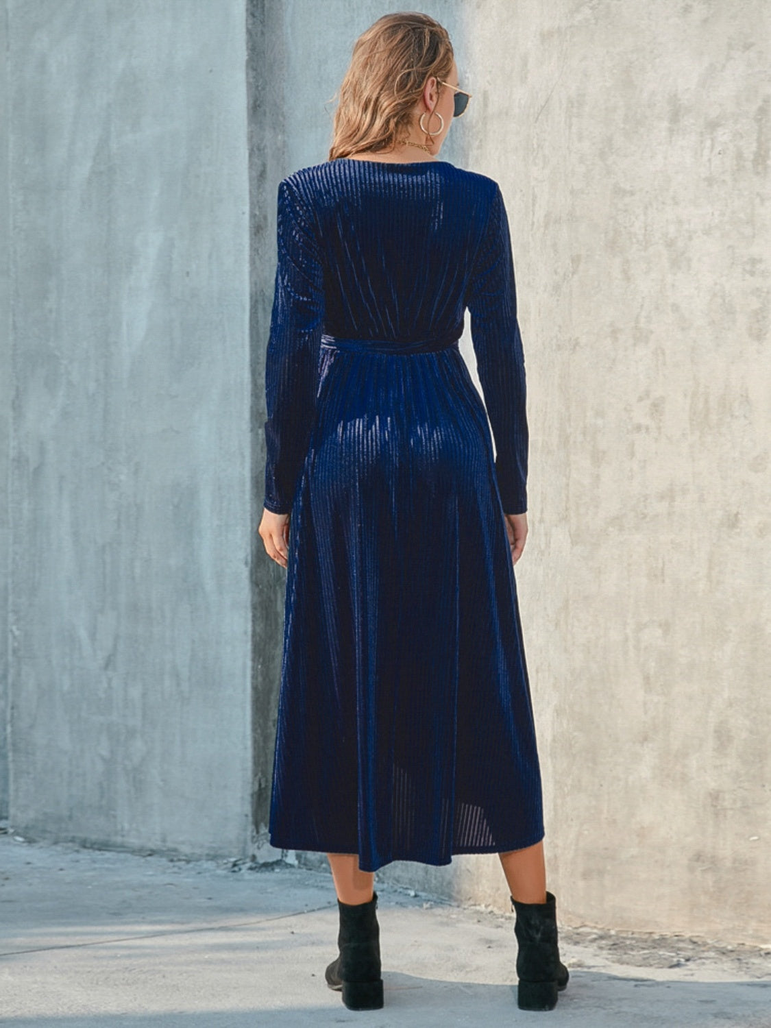 Tie Front Long Sleeve Slit Dress a14c86ceb23545b590d8de12131ced29-Max Glownestbest