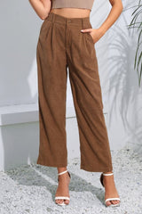 Buttoned Straight Hem Long Pants Mocha a1507ca51aab42d9a34fc25bd72fed94-Max Trendsi