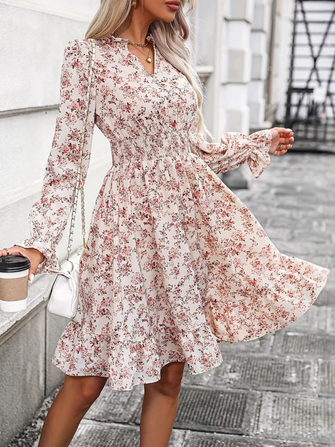Ruffle Hem Floral Surplice Long Sleeve Dress a15f2819-7882-422a-b7c9-ab906da74235-Max Glownestbest
