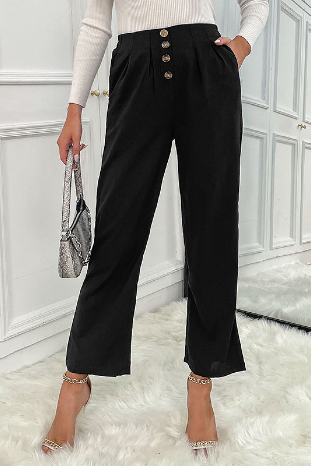 Perfee Button Fly Wide Leg Pants a16fb8dc201543738f654e0da58d72e8-Max Trendsi