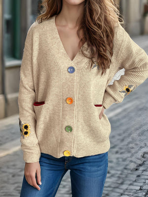 Contrast Button V-Neck Long Sleeve Cardigan a1780181-658d-45e6-914d-fcbfe3067415-Max Glownestbest