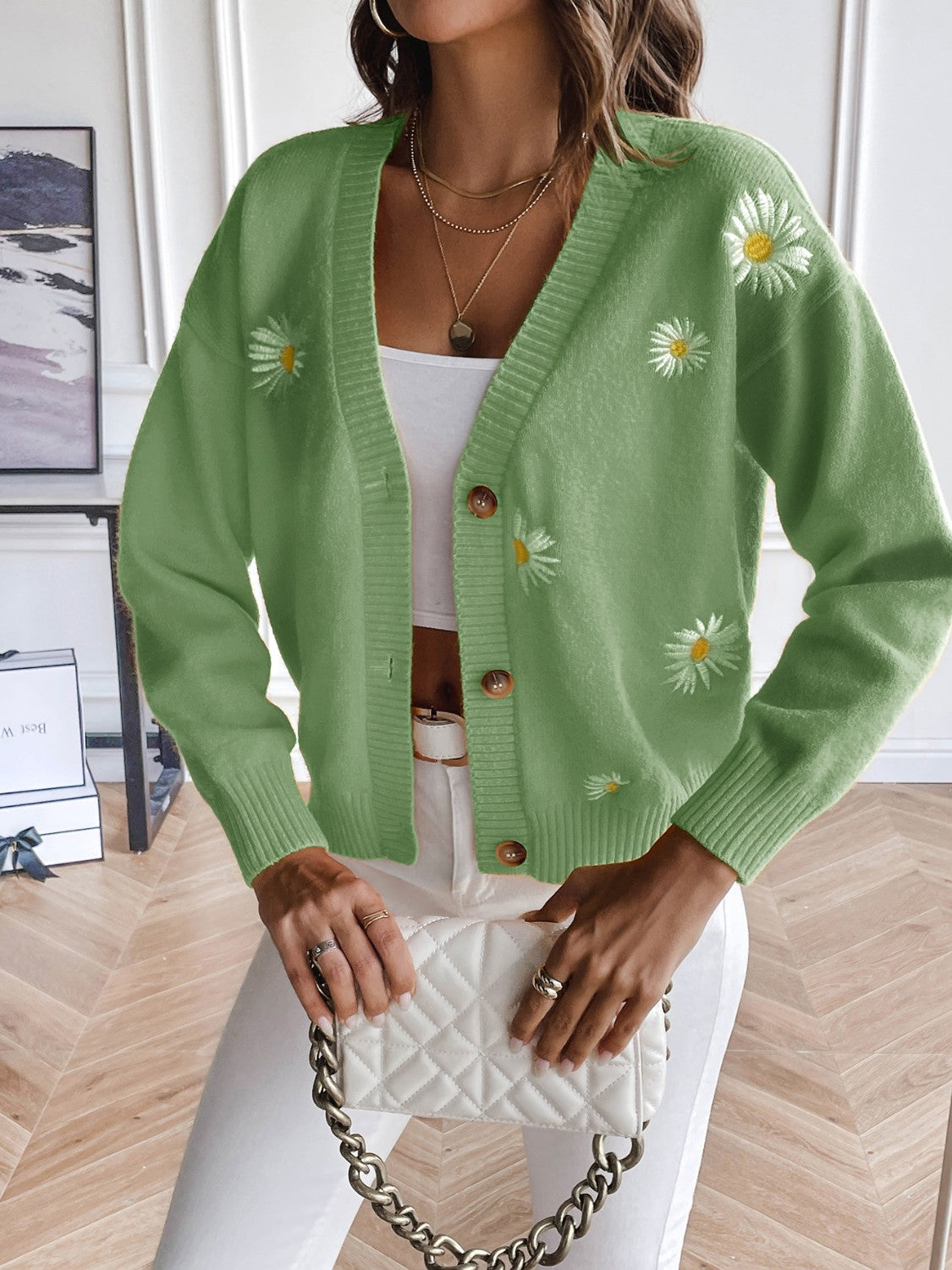 Glownestbest® | Floral Button Up Cardigan Matcha Green a1930874fda94f77bb41fccdebb8c7ee-Max Glownestbest