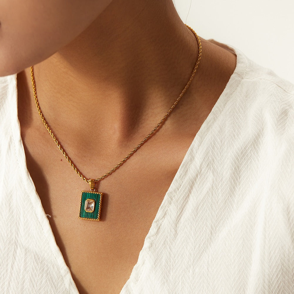 18K Gold Fashion Personalized Rectangular Gemstone Pendant Necklace a1bd5d3b-a960-4c78-acfe-3ff51d890abc Glownestbest