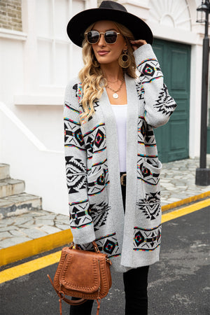 Angel Wings Pocketed Geometric Open Front Dropped Shoulder Cardigan a231b20e-bd52-40cd-b27e-9242b4264219-Max Glownestbest