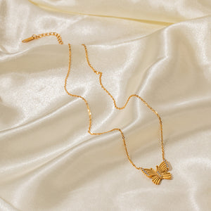 18K Gold Noble and Exquisite Butterfly Inlaid White Zircon Pendant Necklace Earrings Set a24f233f-ac3c-4339-9452-ca8793711134 Artshiney