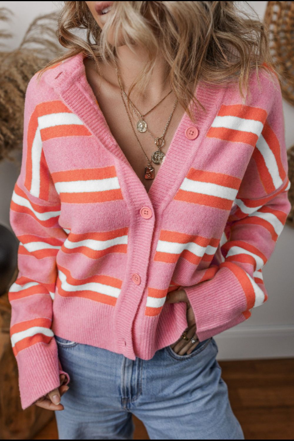 Striped Button Down Long Sleeve Cardigan a25dd32e-2947-4ad1-8e2c-b54eea0ef62f-Max Glownestbest