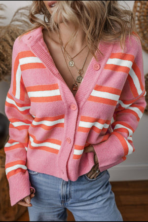 Striped Button Down Long Sleeve Cardigan a25dd32e-2947-4ad1-8e2c-b54eea0ef62f-Max Glownestbest