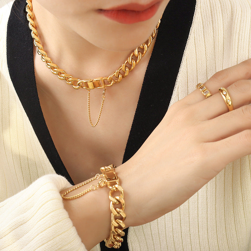 18K Gold Thick Chain Hip Hop Tassel Necklace Bracelet Set a2797b7d-386e-48d8-a683-55d345394769 Artshiney