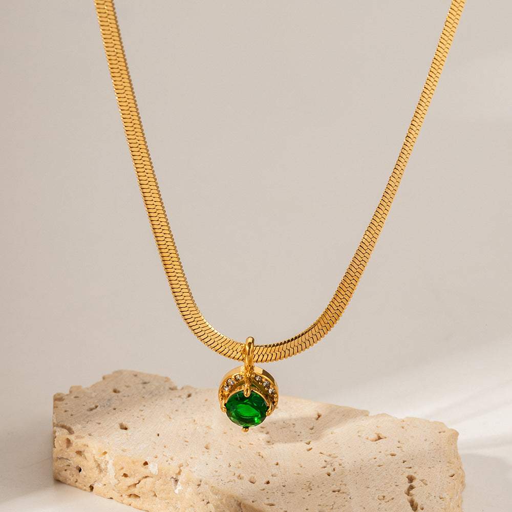 18k gold fashion light luxury flat snake chain with double three-dimensional zircon pendant design pendant necklace a2bae34f-2047-4b67-b364-62d00de9bfa3 Artshiney