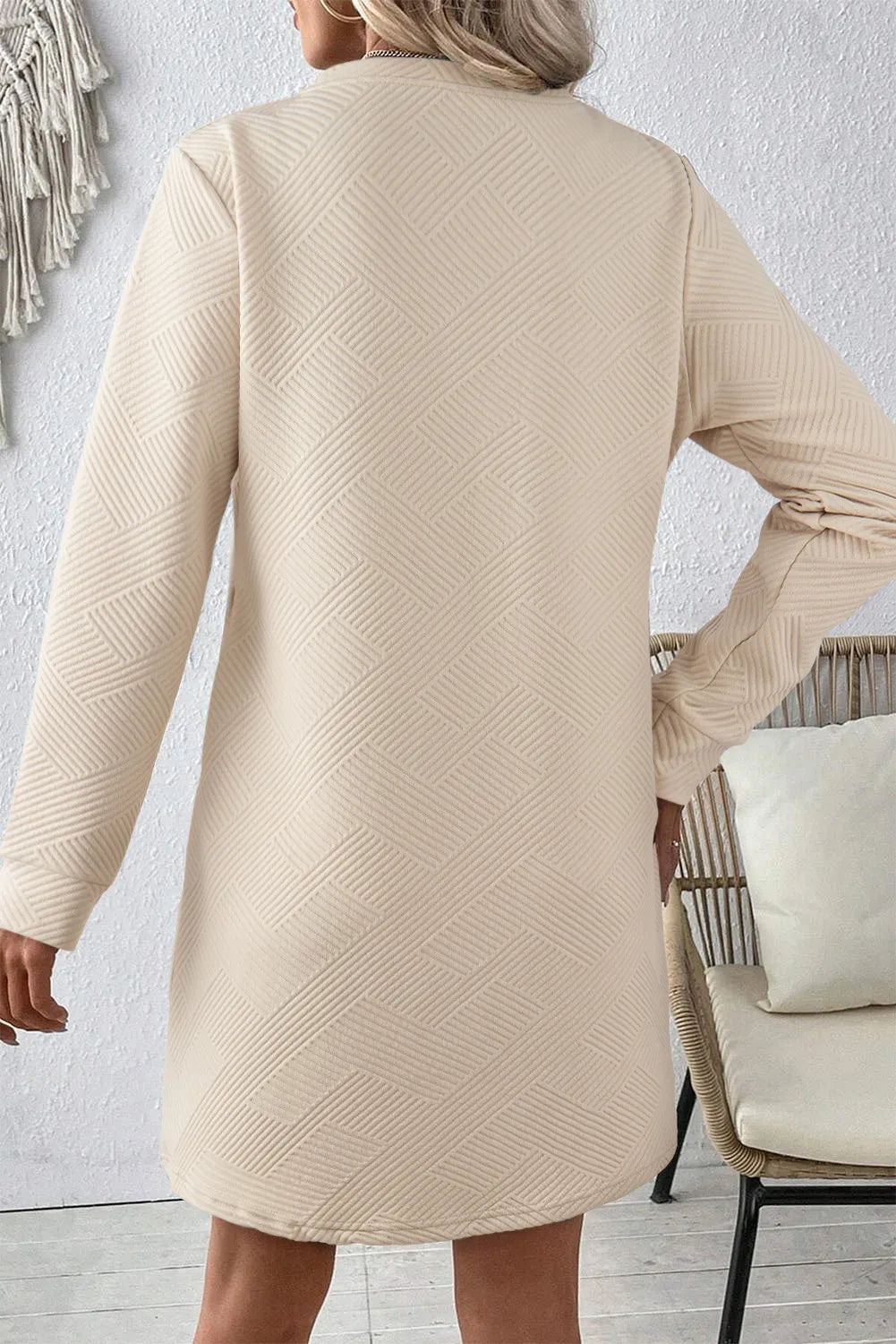 Textured Round Neck Long Sleeve Mini Dress a2c03b2d-e03c-4996-a2f1-3e2c70dbef8b-Max Glownestbest