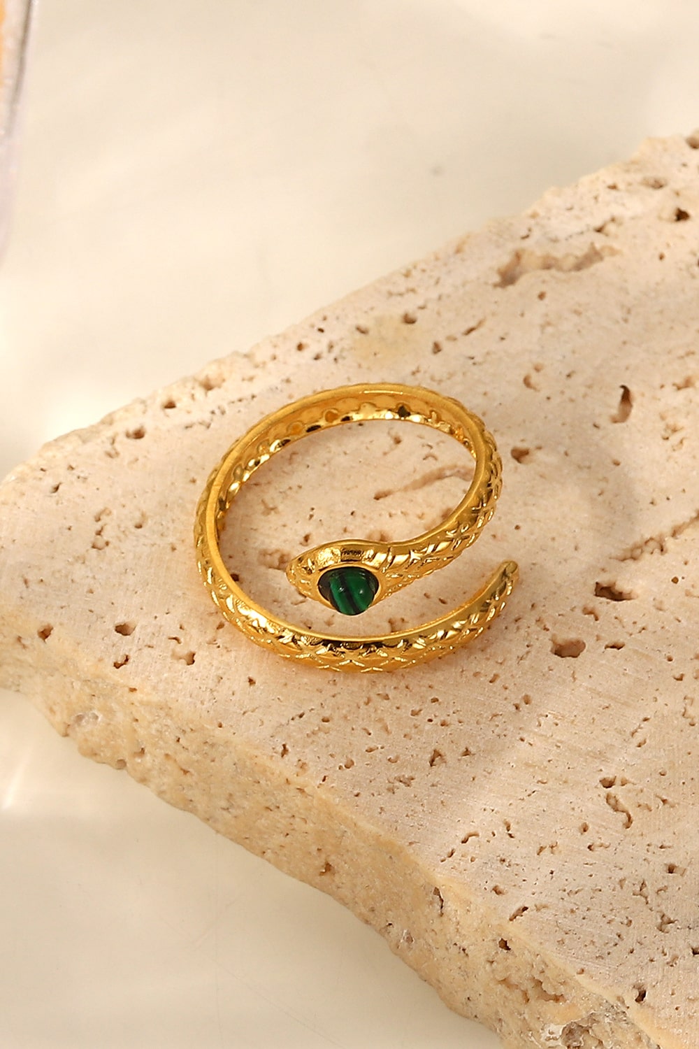 Snake Charmer Malachite Snake-Shaped Bypass Ring a2ce8a61098e426ebe539662e0fff4e9-Max Trendsi