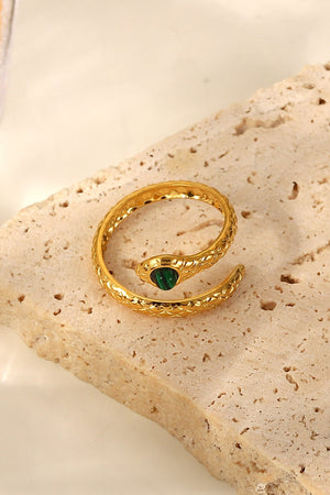 Snake Charmer Malachite Snake-Shaped Bypass Ring a2ce8a61098e426ebe539662e0fff4e9-Max Trendsi