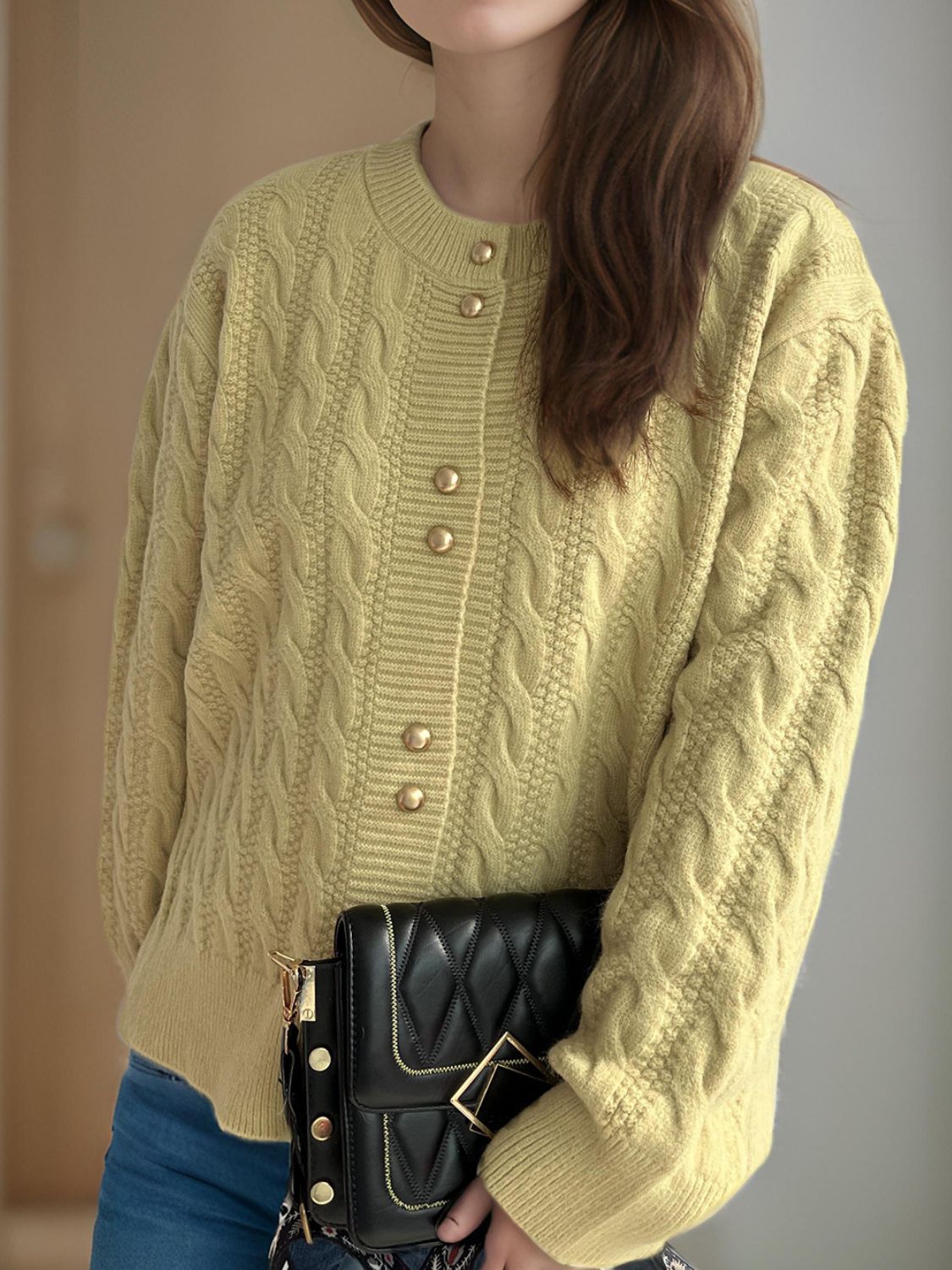 Cable-Knit Round Neck Long Sleeve Cardigan a2e5de3d-9a3d-45d2-9a1e-76df5e63a21d-Max Glownestbest
