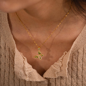 18K Gold Exquisite Dazzling Inlaid White Green Zircon Hollow Butterfly Design Pendant Necklace a2e9890c-a8f3-4111-aad2-6cb9f292ad3c Artshiney