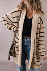 Striped Open Front Long Sleeve Cardigan Khaki a3270208-e2a8-4d5f-a831-fa0cf348e060-Max Glownestbest