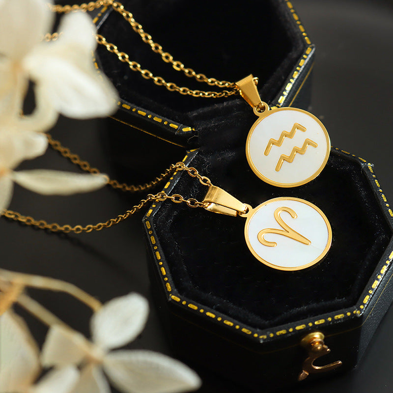 Exquisite Zodiac White Seashell Design Pendant Necklace a334ecfb-59ff-418c-a966-3b15dd4ea1e4 Artshiney