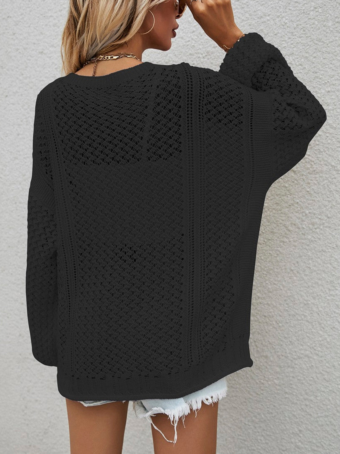 Glownestbest® | Openwork Button Front Cardigan a36771a253e8471eb3a468e52818bdcd-Max Glownestbest