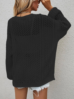 Glownestbest® | Openwork Button Front Cardigan a36771a253e8471eb3a468e52818bdcd-Max Glownestbest
