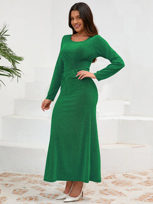 Ruched Round Neck Long Sleeve Dress a3d608e9-1187-47c0-a365-2aa8c3819daf-Max Glownestbest