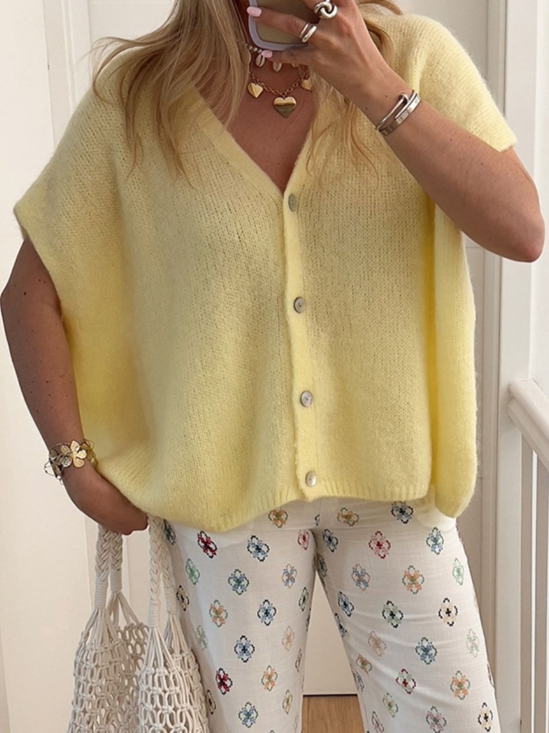 Glownestbest® | V-Neck Button Up Short Sleeve Cardigan a44b45d5-1d9b-499a-b0ef-80702a76e594-Max Glownestbest