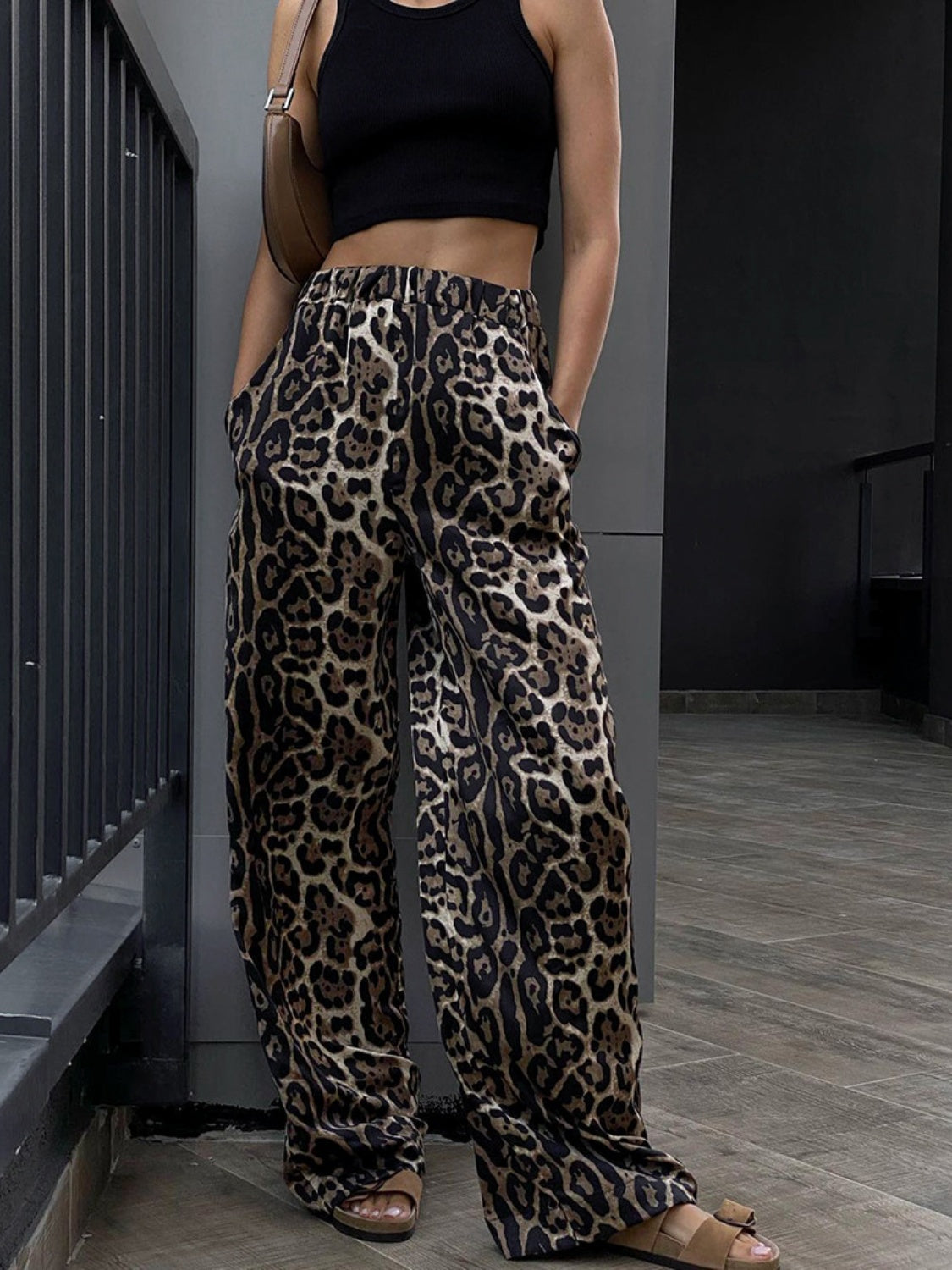 Leopard High Waist Wide Leg Pants Black a4964250-50ad-478f-9be4-e38797993203-Max Trendsi