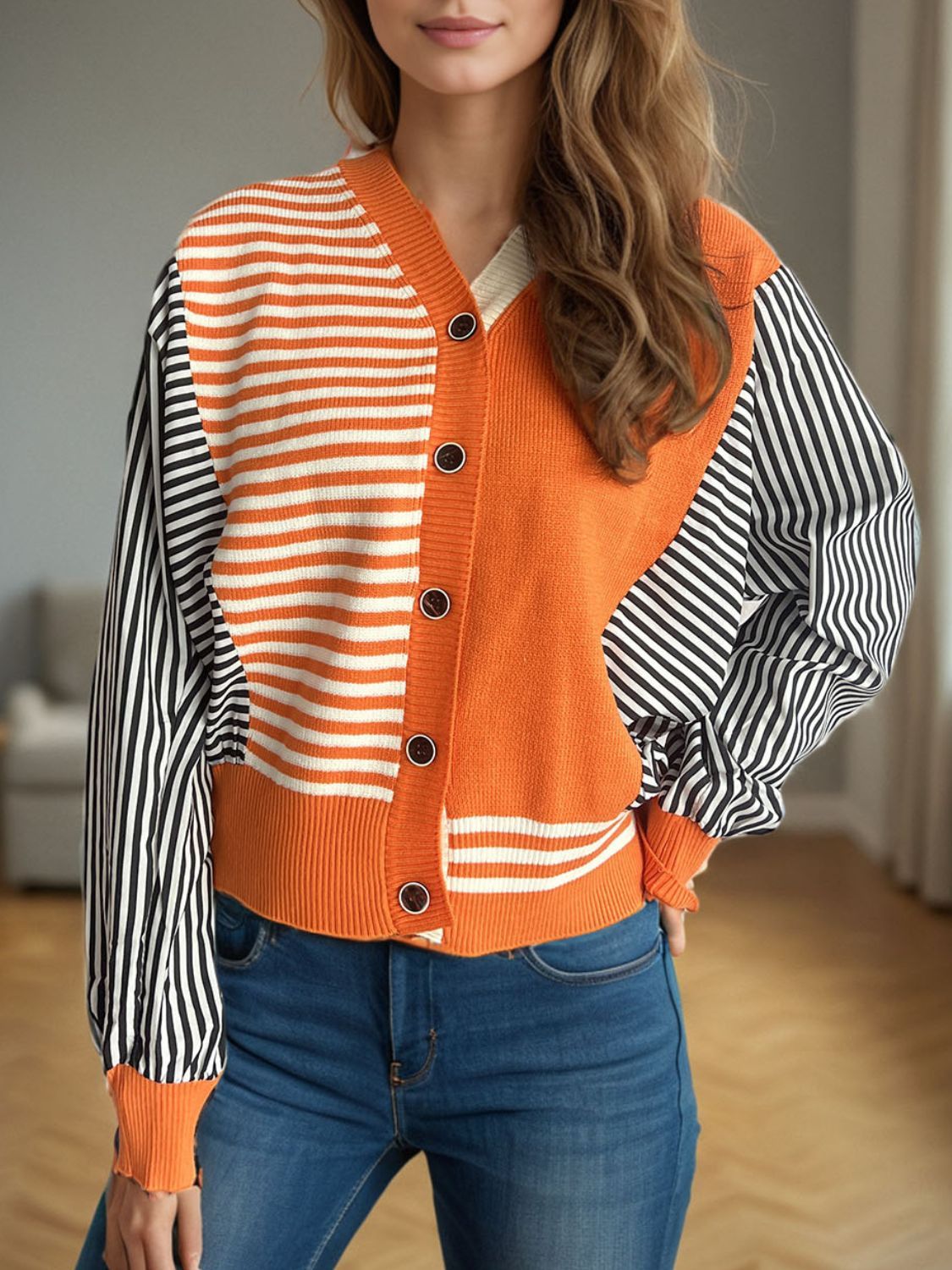 Striped Button Down Long Sleeve Cardigan a4c8c72a-5d40-47b8-835e-5c766e731742-Max Glownestbest