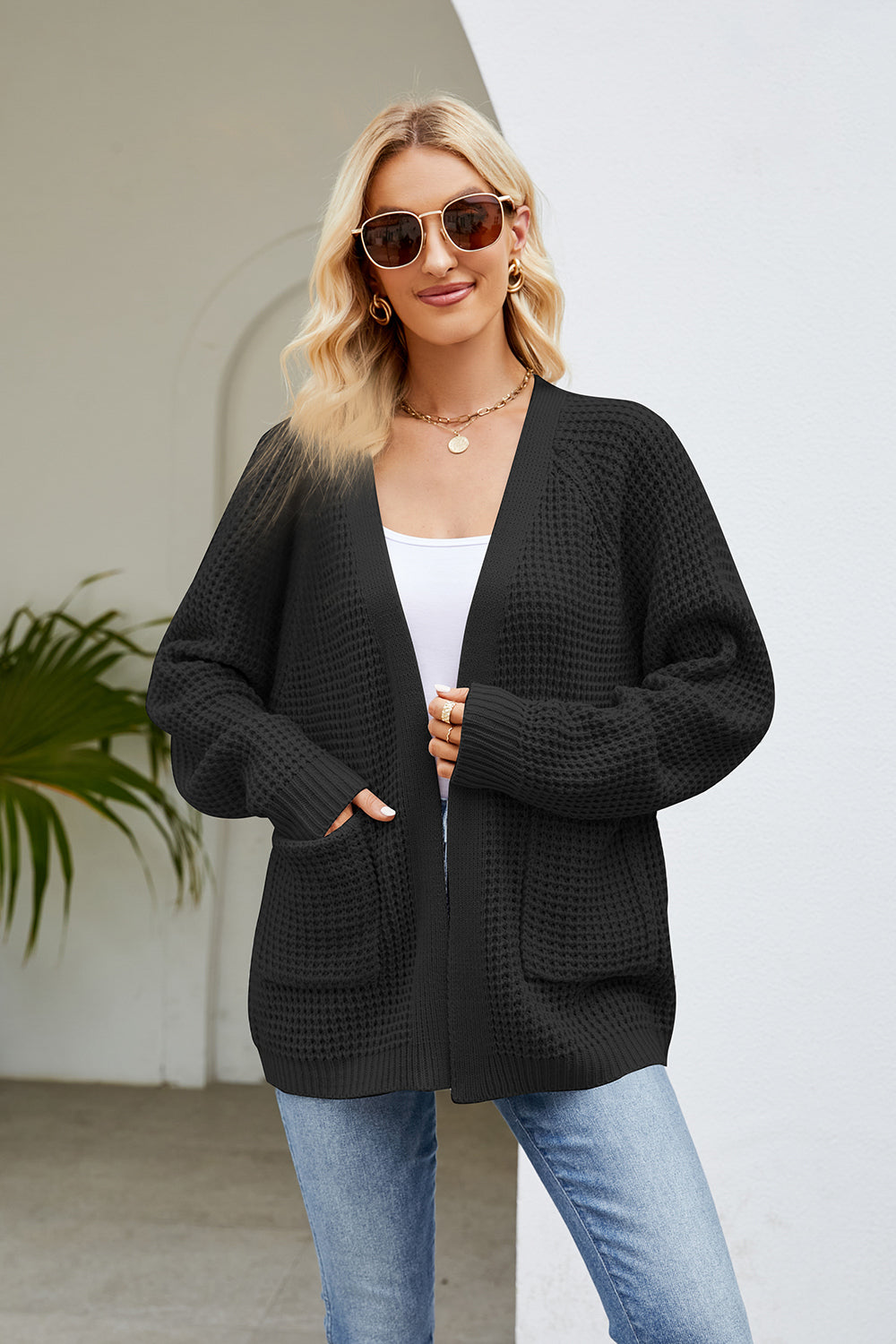 Open Front Long Sleeve Cardigan with Pockets Black a4d3b6c874984e7e84ec63c0f3c9e895-Max Glownestbest
