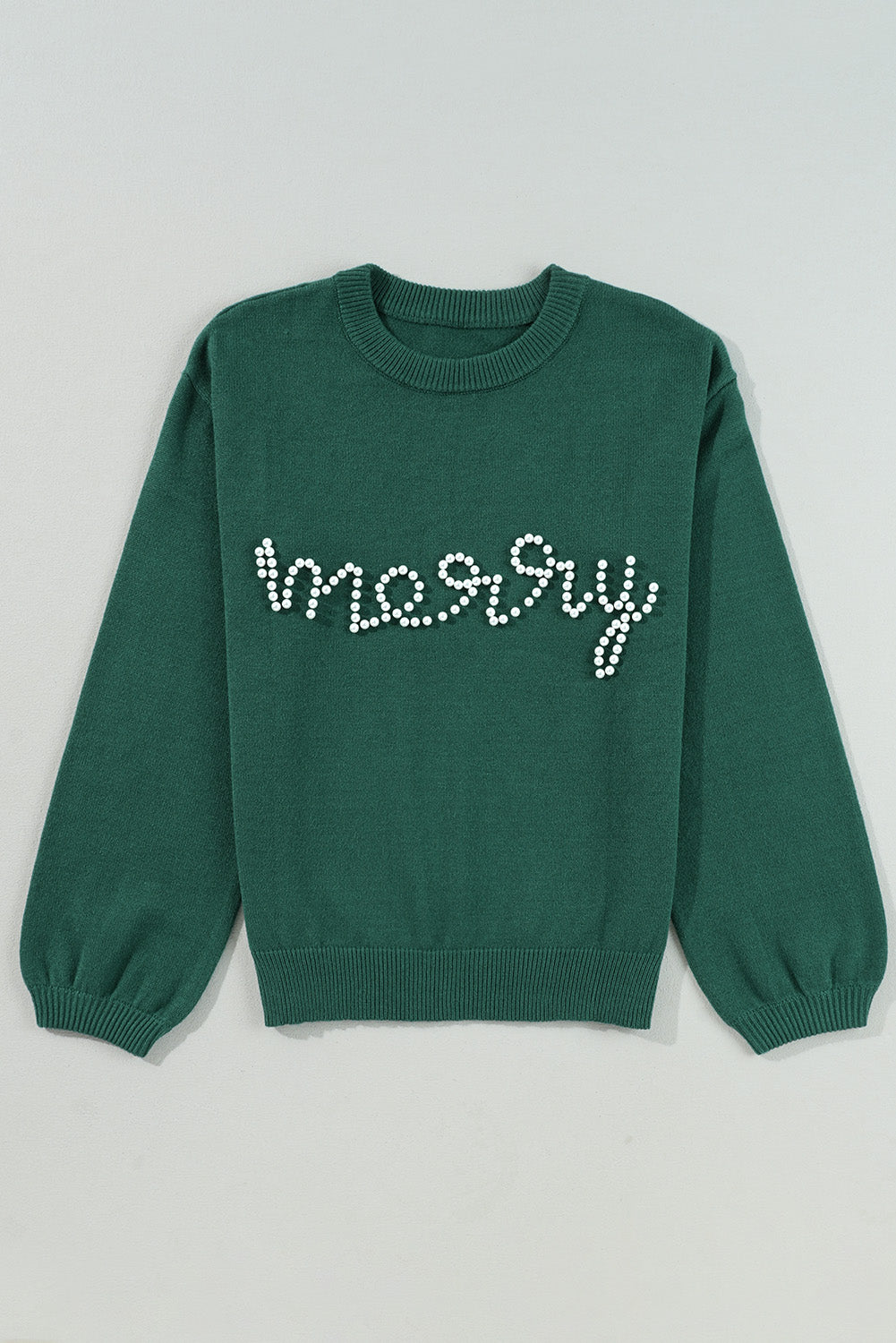 Blackish Green Pearl Beaded Merry Casual Sweater a4f41a0c1c7f3996 Glownestbest