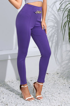 Chain Detail Slim Fit Cropped Pants a5285dbec1244a51a423f9280d8647d9-Max Trendsi
