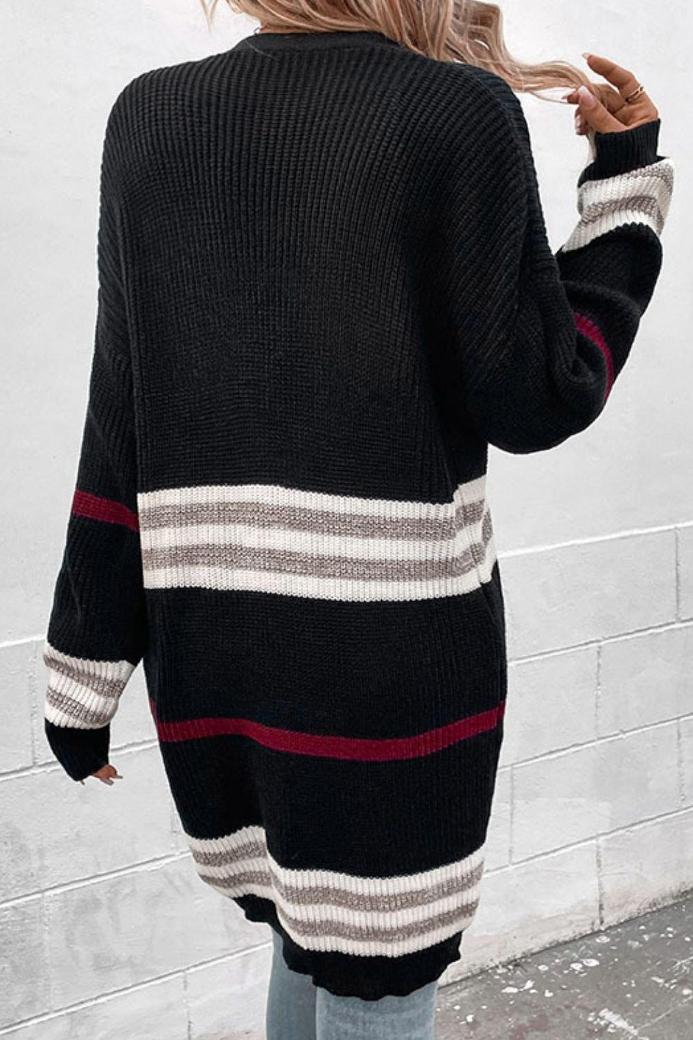 Perfee Striped Rib-Knit Drop Shoulder Open Front Cardigan a5438bd24c7741ab8770efa1a2dbda7e-Max Glownestbest