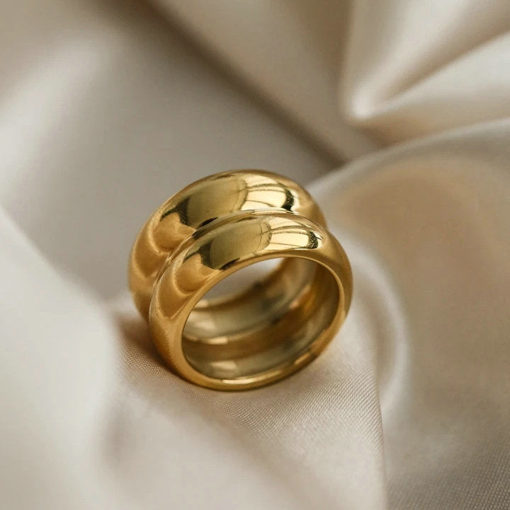 Gold Double Ridge Ring a5452320837e46ada3efe9f01bbb0f16 Trendsi