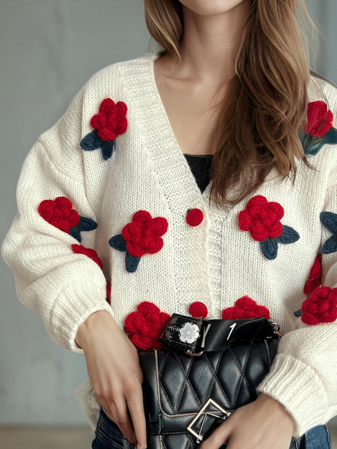 Flower Button Down V-Neck Long Sleeve Cardigan a5811ac0-d97d-464c-9fe0-a485a4c0335b-Max Glownestbest