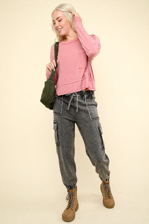 VERY J Washed Drawstring Jogger Cargo Jeans a5e0097e-31b4-4252-aea7-56dea71ca400-Max Trendsi