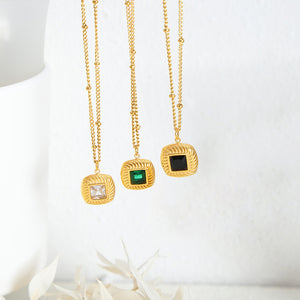 18K Gold Fashionable Retro Square Inlaid Gem Design Court Style Earrings Necklace Set a5f7fb16-675f-4d67-941d-09b4d190d130 Artshiney