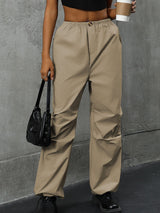 Perfee Pocketed Elastic Waist Pants Khaki a624e369-4e32-4746-958d-926ebec247d4-Max Trendsi