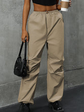 Perfee Pocketed Elastic Waist Pants Khaki a624e369-4e32-4746-958d-926ebec247d4-Max Trendsi