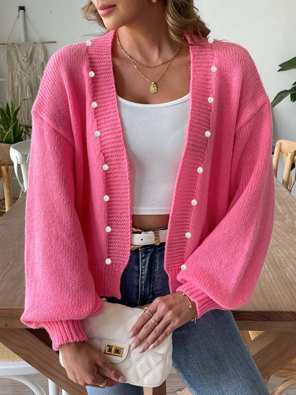 Pearl Open Front Long Sleeve Cardigan a6294048-f77f-48aa-9088-341a28cf5286-Max Glownestbest