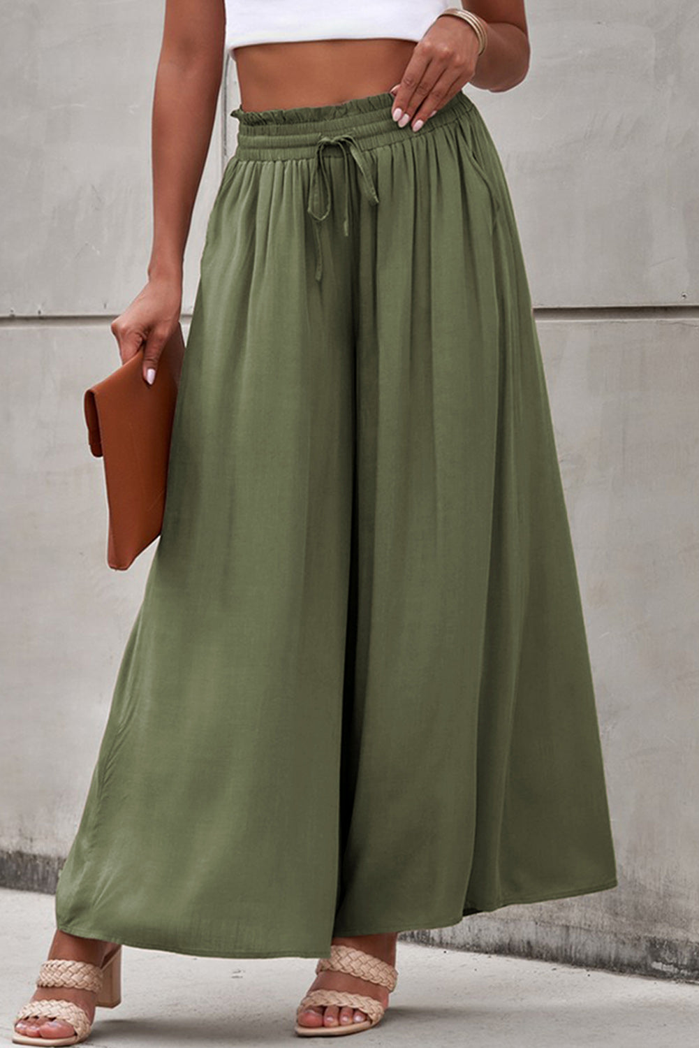 Drawstring Waist Wide Leg Pants a6a692638c9f4b89bb31863e64ea195d-Max Trendsi