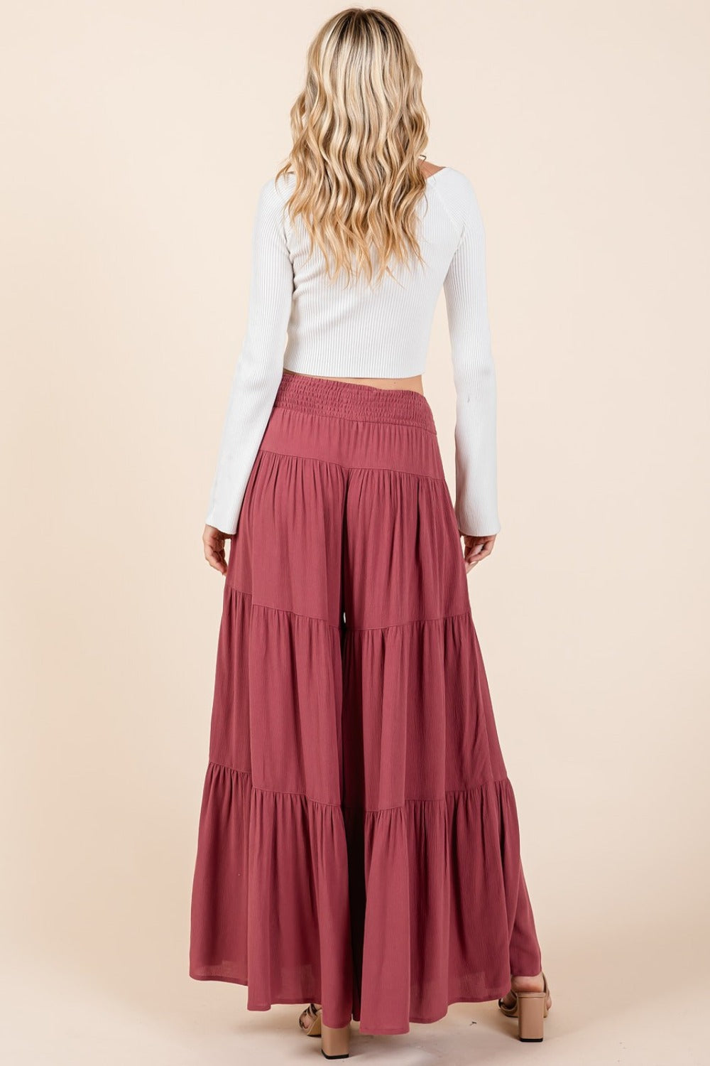 Mittoshop Tier Detail Smocked Elastic Waist Wide Leg Pants a6ba6ef2-c3cf-4abb-b222-57326b973e66-Max Trendsi