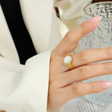 Titanium Steel White Sea Shell Ring Gold a6c567a7-1ccc-4707-ac67-6707db37d67c-Max Trendsi