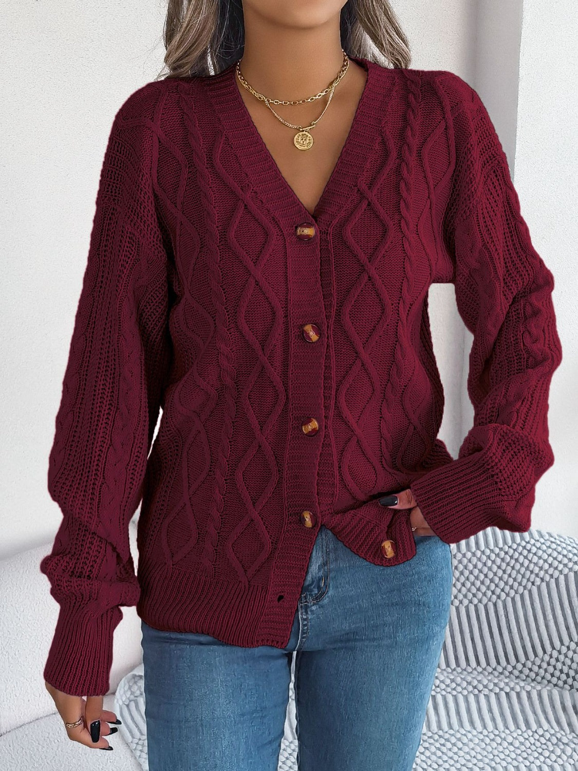 Cable-Knit Long Sleeve Cardigan a71c24ae-2ca7-4da3-aec7-c825ce3bbf93-Max Glownestbest
