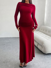 Devine Ruched Long Sleeve Maxi Dress Scarlet a7330e73-fd80-44f3-a26b-97123c4b6e38-Max Glownestbest